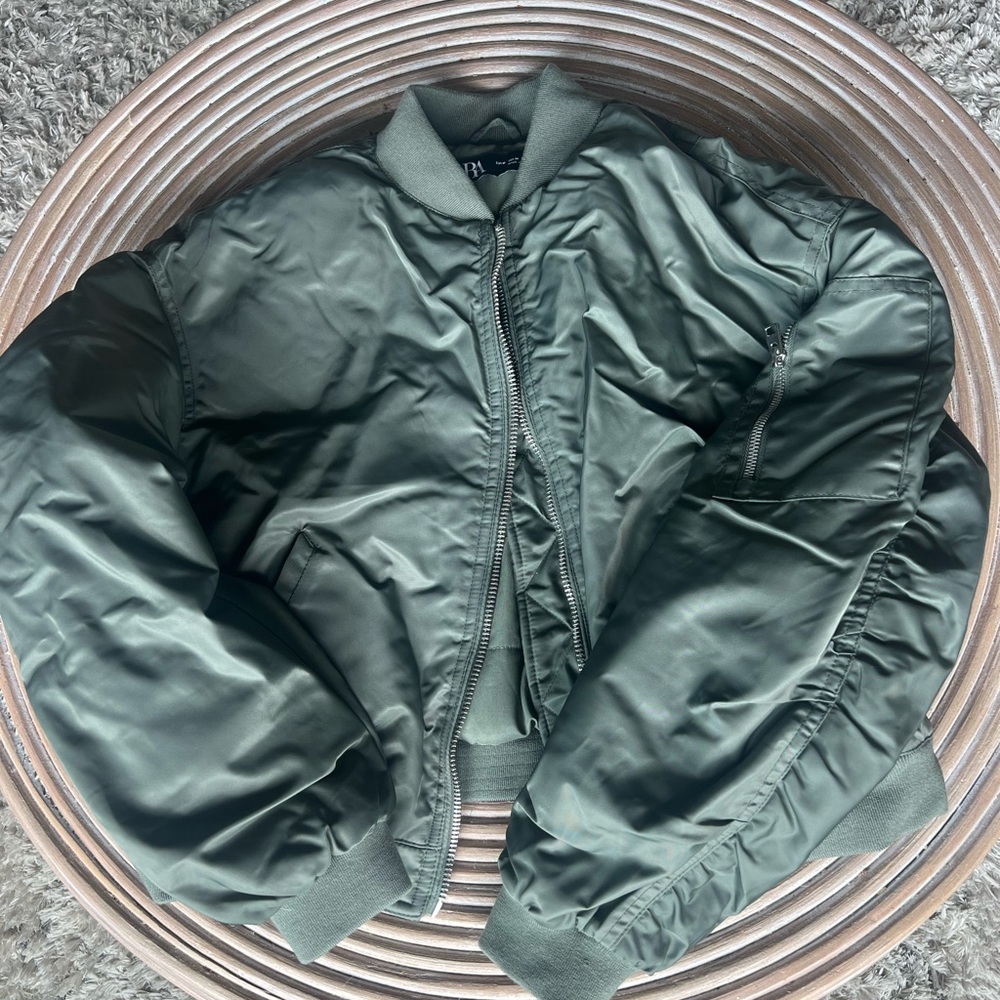 Zara Sage Green Bomber Jacket